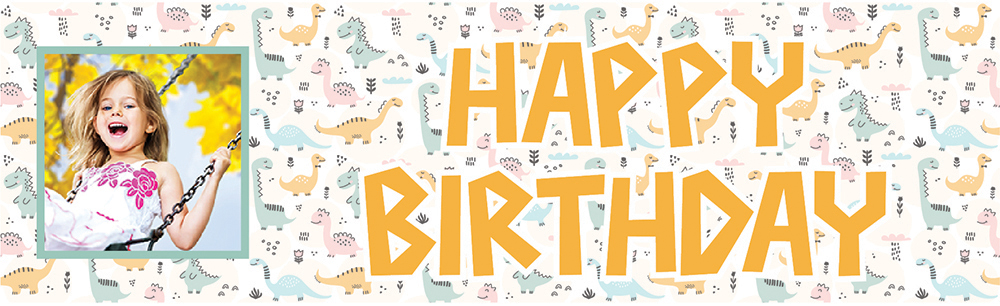 Personalised Happy Birthday Banner - Kids Dinosaur Party Background - 1 Photo Upload