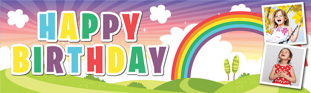 Personalised Happy Birthday Banner - Kids Rainbow - 2 Photo Upload