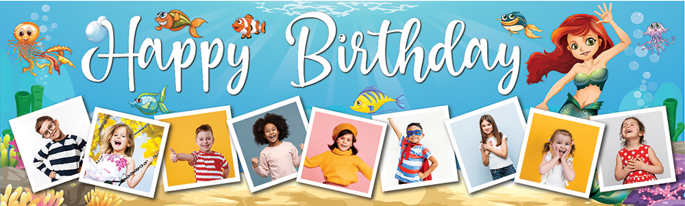 Personalised Happy Birthday Banner - Little Mermaid - 9 Photo Upload