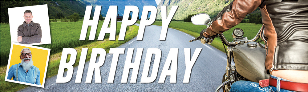 Personalised Happy Birthday Banner - Motorbike - 2 Photo Upload