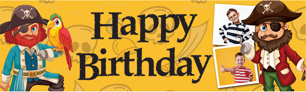 Personalised Happy Birthday Banner - Pirates Kids - 2 Photo Upload