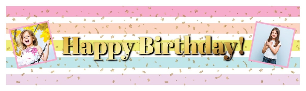 Personalised Happy Birthday Banner - Rainbow Stripe - 2 Photo Upload