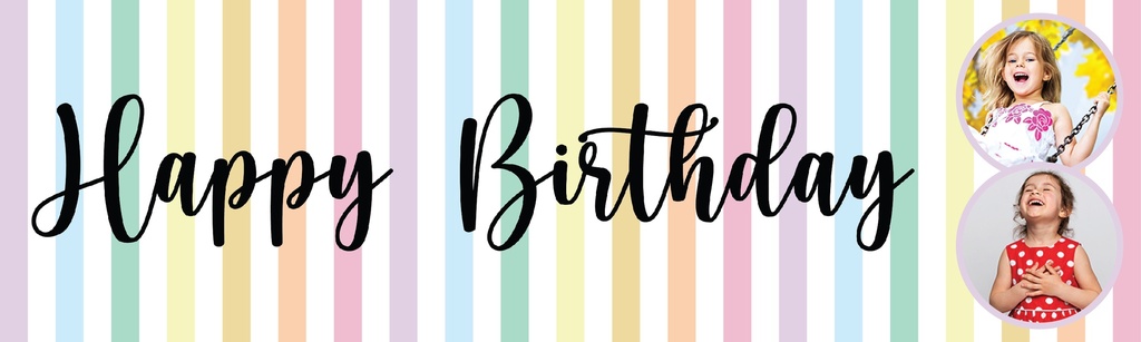 Personalised Happy Birthday Banner - Rainbow Stripes - 2 Photo Upload