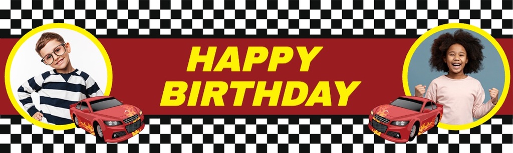 Personalised Happy Birthday Banner - Red Race Car - 2 Photo Upload