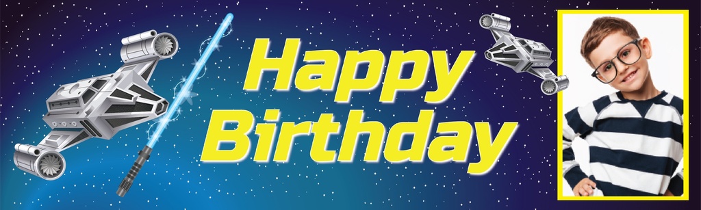 Personalised Happy Birthday Banner - Space Lightsaber - 1 Photo Upload