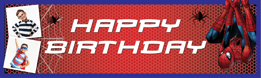 Personalised Happy Birthday Banner - Spider Man Superhero - 2 Photo Upload