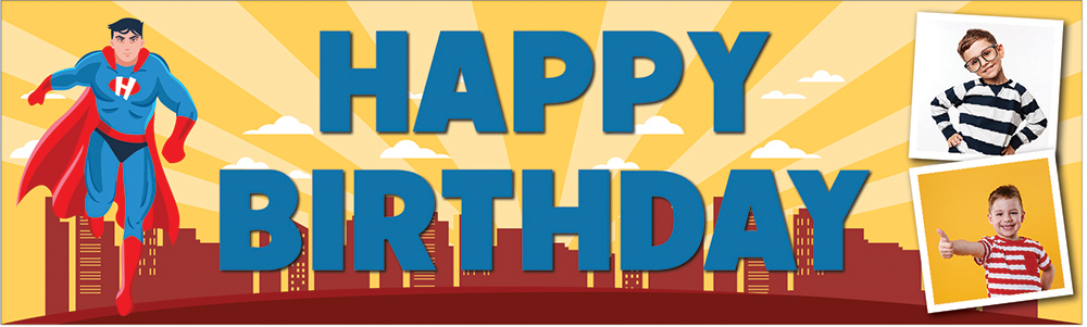 Personalised Happy Birthday Banner - Superman Superhero - 2 Photo Upload