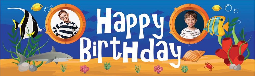 Personalised Happy Birthday Banner - Under The Sea - 2 Photo Upload