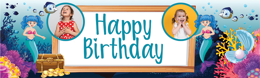 Personalised Happy Birthday Banner - Under The Sea Mermaid - 2 Photo Upload