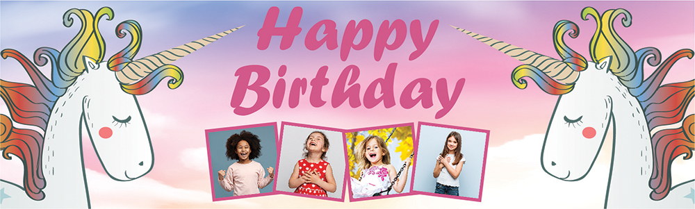 Personalised Happy Birthday Banner - Unicorns - 4 Photo Upload