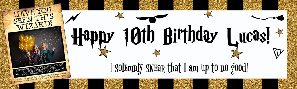 Personalised Happy Birthday Banner - Wizard I solemnly Swear - 1 Photo Upload