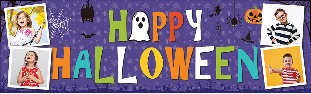 Personalised Happy Halloween Party Banner - Ghosts & Ghouls - 4 Photo Upload