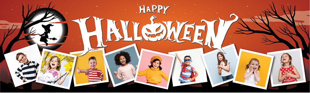 Personalised Happy Halloween Party Banner - Spooky Graveyard - 9 Photo Upload