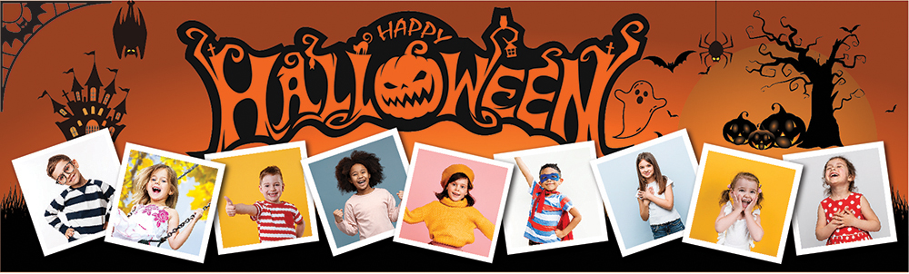 Personalised Happy Halloween Party Banner - Spooky Pumpkin - 9 Photo Upload