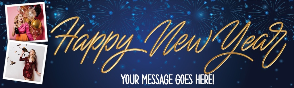 Personalised Happy New Year Banner - Blue Fireworks - 2 Photo Upload