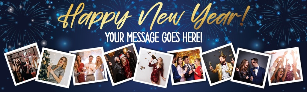 Personalised Happy New Year Banner - Blue Fireworks - 9 Photo Upload