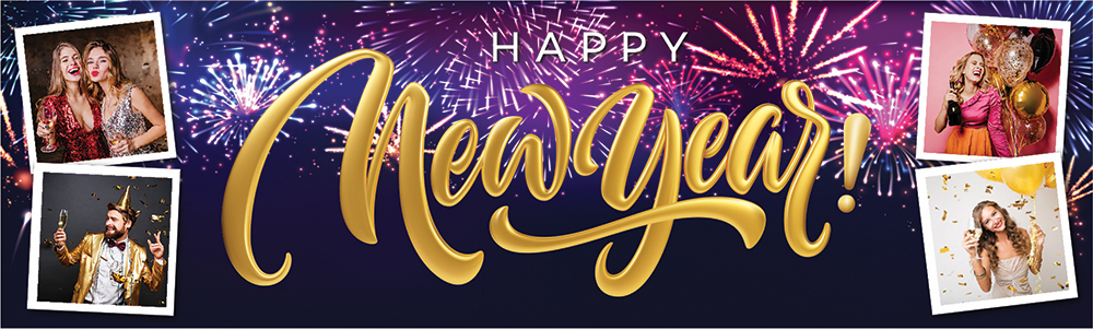 Personalised Happy New Year Banner - Fireworks - 4 Photo Upload