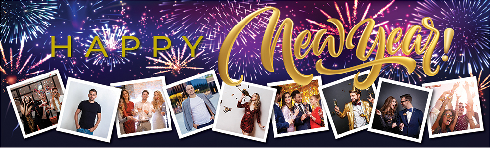 Personalised Happy New Year Banner - Fireworks - 9 Photo Upload