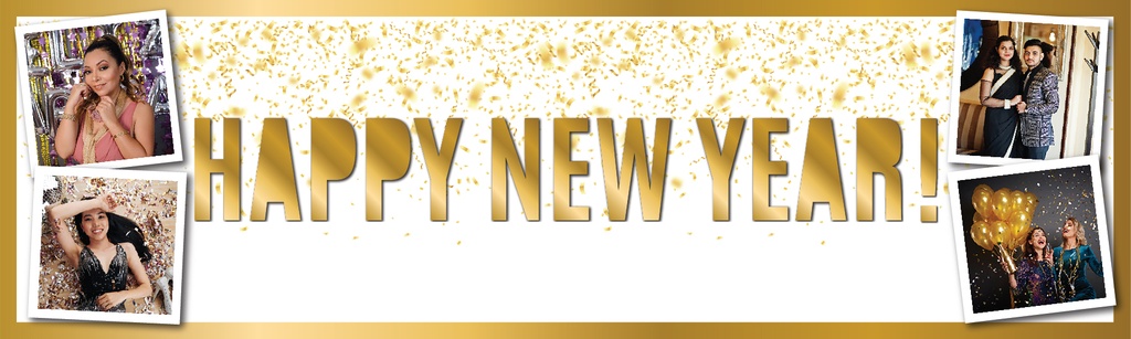 Personalised Happy New Year Banner - Gold Border - 4 Photo Upload