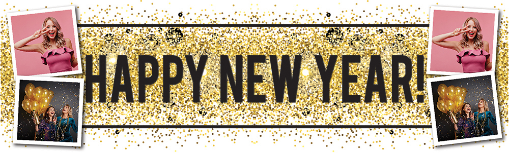 Personalised Happy New Year Banner - Gold Glitter Design - 4 Photo Upload