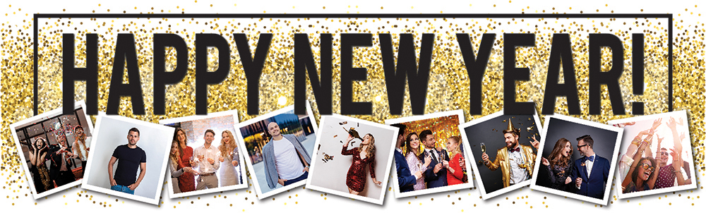 Personalised Happy New Year Banner - Gold Glitter Design - 9 Photo Upload