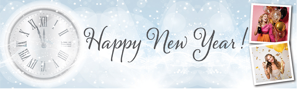 Personalised Happy New Year Banner - Winter Stroke Of Midnight - 2 Photo Upload