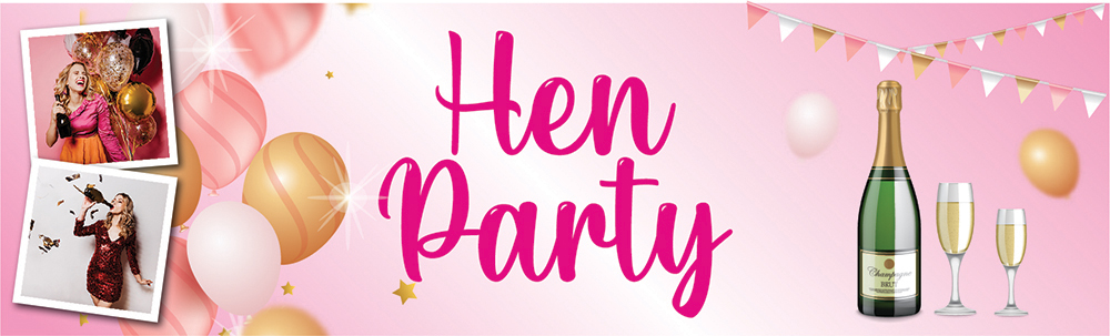 Personalised Hen Do Banner - Balloons & Champagne - 2 Photo Upload