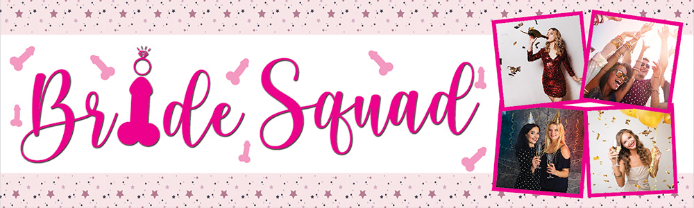 Personalised Hen Do Banner - Pink Bride Squad - 4 Photo Upload