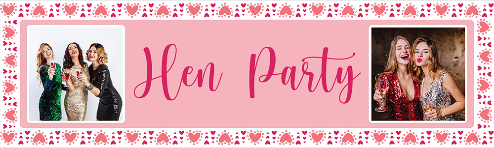 Personalised Hen Do Banner - Pink Love Heart - 2 Photo Upload