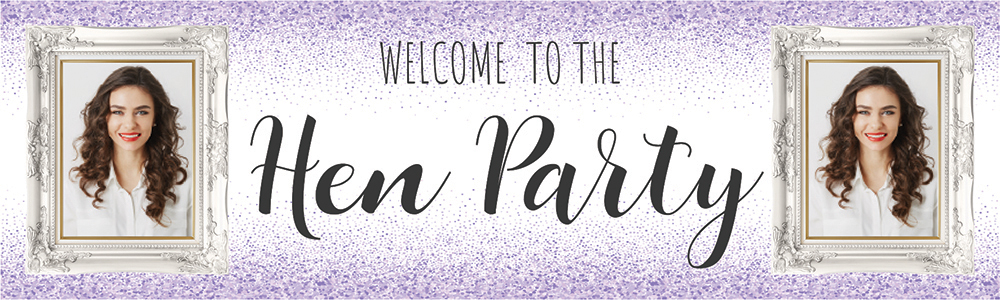 Personalised Hen Do Banner - Welcome To The Hen Party Purple - 2 Photo Upload