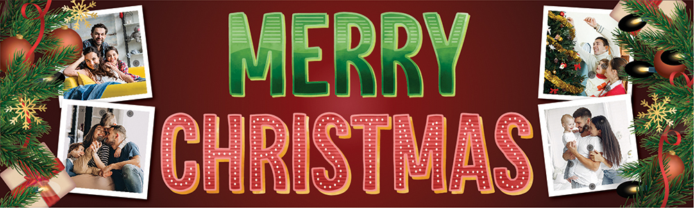 Personalised Merry Christmas Banner - Christmas Stocking Red & Green - 4 Photo Upload