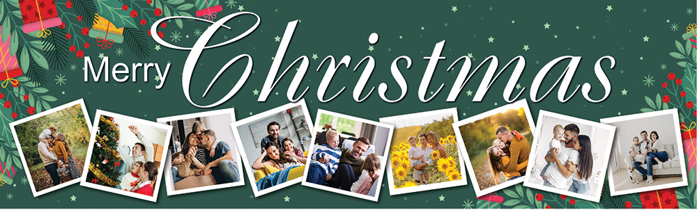 Personalised Merry Christmas Banner - Green Festive - 9 Photo Upload