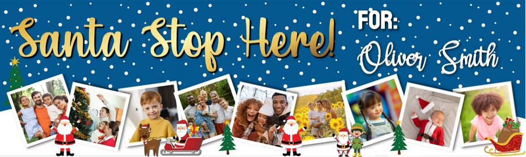 Personalised Merry Christmas Banner - Santa Stop Here! - 9 Photo Upload