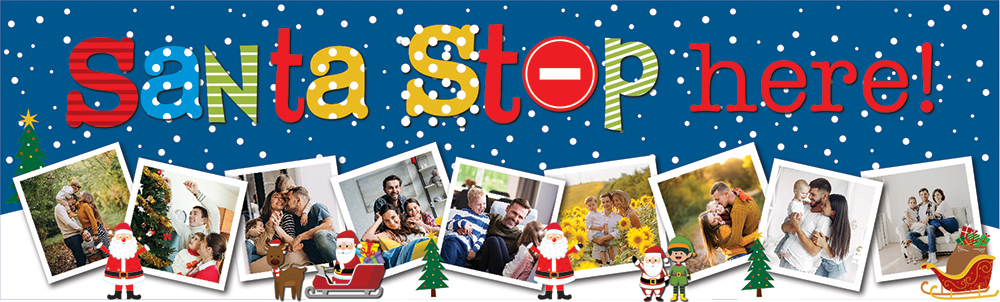 Personalised Merry Christmas Banner - Santa Stop Here! - 9 Photo Upload