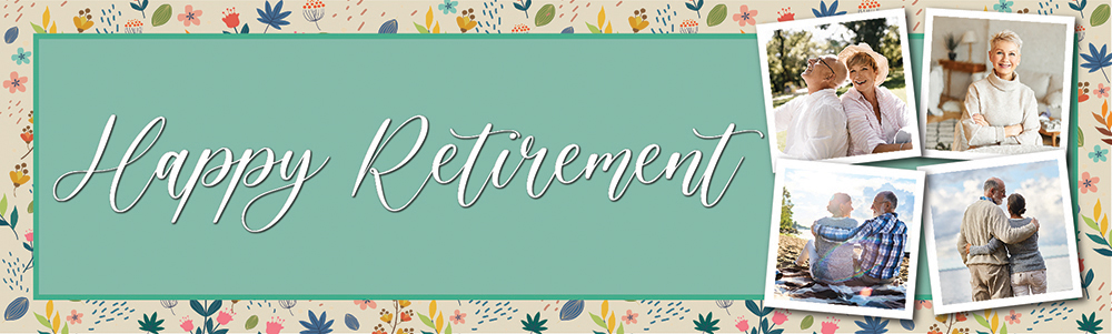 Personalised Retirement Banner - Green & Floral Print - 4 Photo Upload