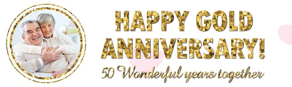 Personalised Wedding Anniversary Banner - Gold - 1 Photo upload