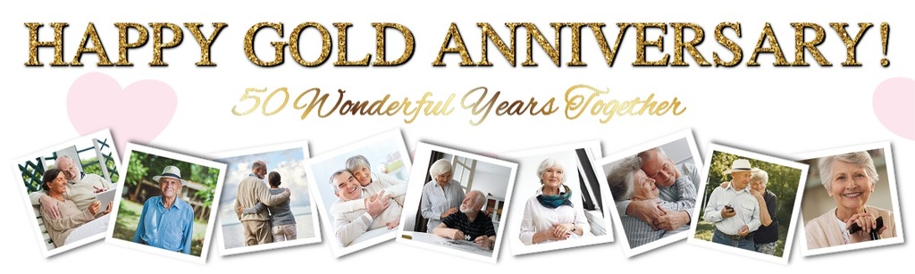 Personalised Wedding Anniversary Banner - Gold - 9 Photo upload