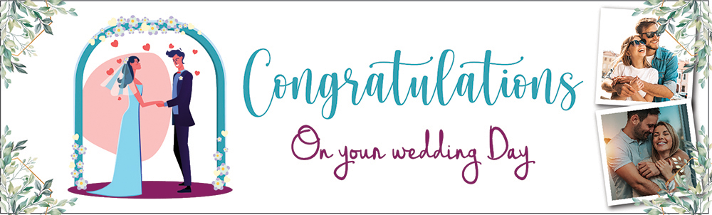 Personalised Wedding Banner - Congratulations On Your Wedding Day - 2 Photo Upload