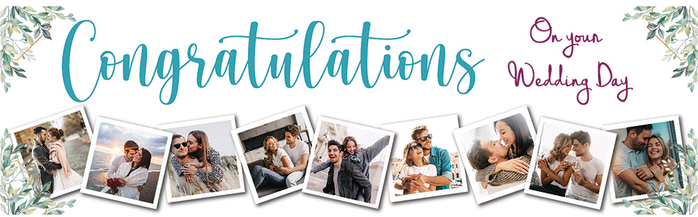 Personalised Wedding Banner - Congratulations On Your Wedding Day - 9 Photo Uploads