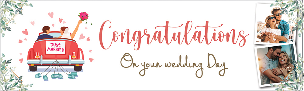 Personalised Wedding Banner - Just Married Congratulations - 2 Photo Upload