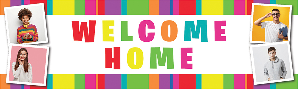 Personalised Welcome Home Banner - Rainbow Stripy - 4 Photo Upload