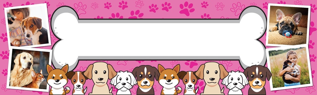 Personalised Pet Birthday Banner - Pink Dog and Bone - Add Text & 4 Photo Upload