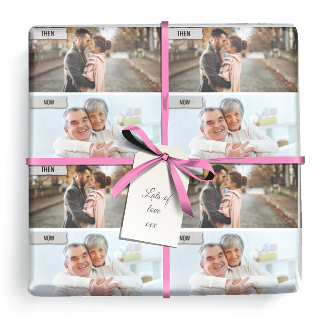 Personalised Anniversary Gift Wrapping Paper - Then & Now Design - 2 Photos