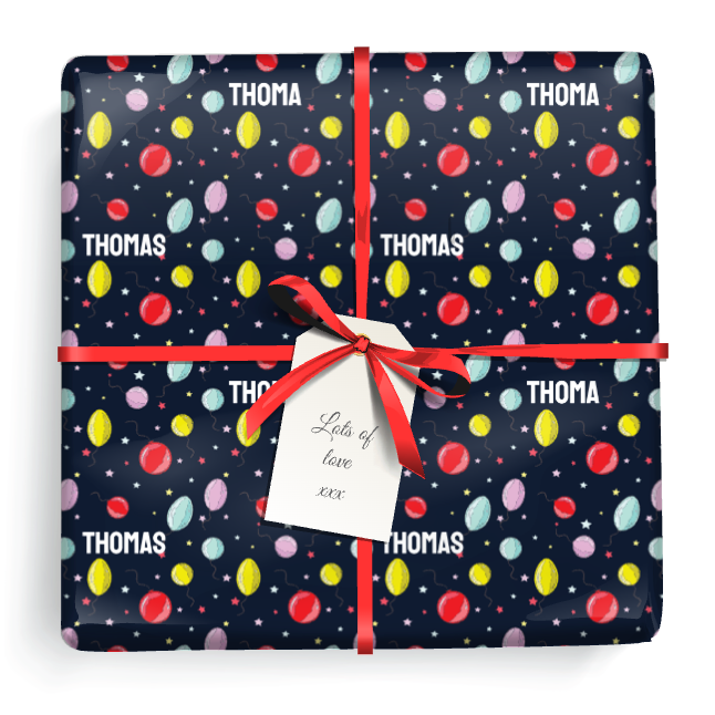 Personalised Birthday Gift Wrapping Paper -  Colourful Balloons - Add Name