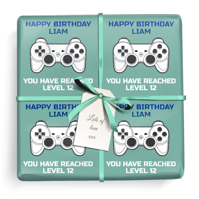 Personalised Birthday Gift Wrapping Paper -  Gaming Gamer Design - Add Name & Age