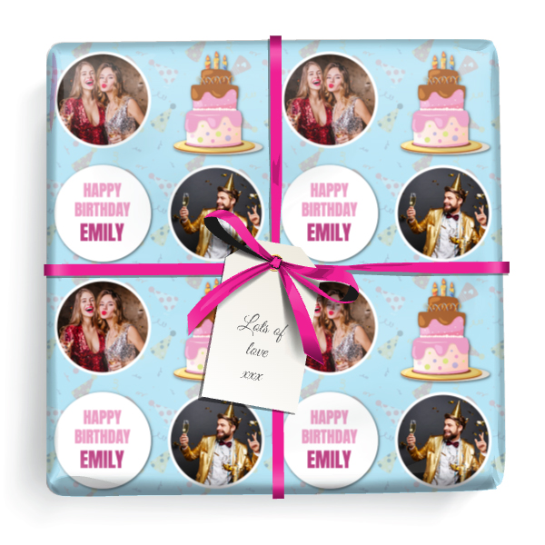 Personalised Birthday Gift Wrapping Paper - Cake Design- Upload 1 Photo & Add Text