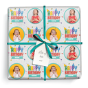 Personalised Birthday Gift Wrapping Paper - Green Party Design- Upload 2 Photos & Add Name