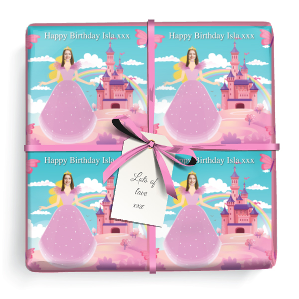 Personalised Birthday Gift Wrapping Paper - Pink Princess - Upload 1 Photo & Name