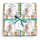 Personalised Christening Gift Wrapping Paper -  Pink & Green Floral - Add Name & 1 Photo