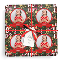 Personalised Christmas Gift Wrapping Paper - Red & Green - 1 Photo & Name